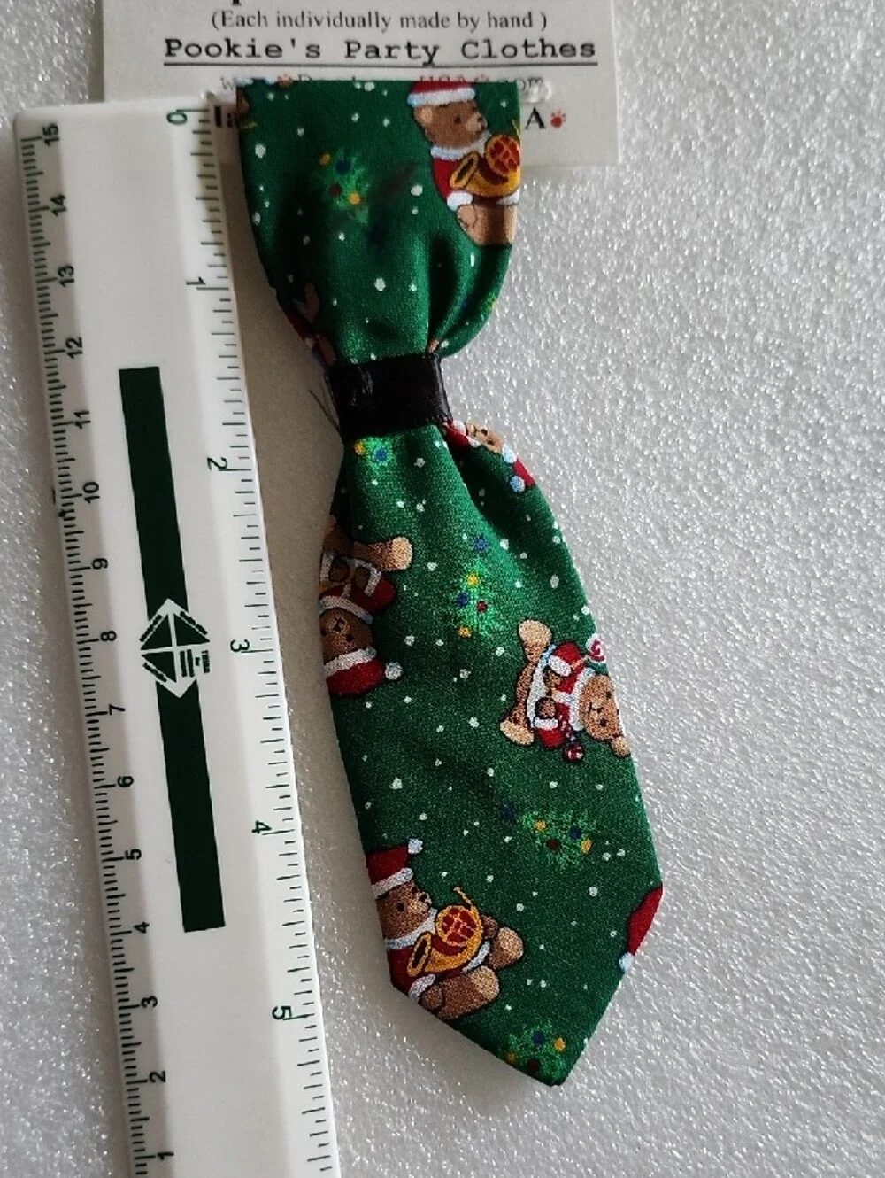Pookie's Party Green Teddy Print Slip-Over Dog Collar Tie